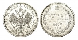 RUSIA. 1 Rublo. San Petesburgo. 1877-H-I. W/Y-25. 20,63 g. EBC-