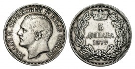 SERBIA. 5 Dinara. 1879. W/KM-12. 24,91 g. MBC+