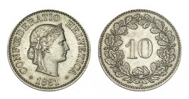 SUIZA. 10 Rappen. 1881-B. W/KM-27. 3,00 g. EBC+