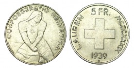 SUIZA.5 Francos. 1939-B. W/KM-42. 15,02 g. SC