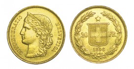 SUIZA. 20 Francos. 1896-B. W/KM-31.3. 6,44 g. EBC