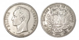 VENEZUELA. 50 Centavos. 1874-A. W/Y-15. 12,35 g. MBC