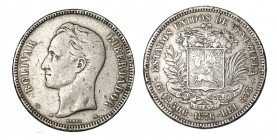VENEZUELA. 50 Centavos. 1876-A. W/Y-15. 12,24 g. MBC