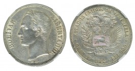 VENEZUELA. 5 Bolívares. 1924. Encapsulada. W/Y-24.2. SC