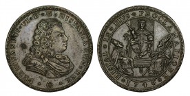PROCLAMACIÓN EN SEVILLA. Fernando VI. 1746. El Rey y los Santos no tienen nimbo. Bronce. Ø34mm. AH-28. 12,20 g. ESCASA. EBC-