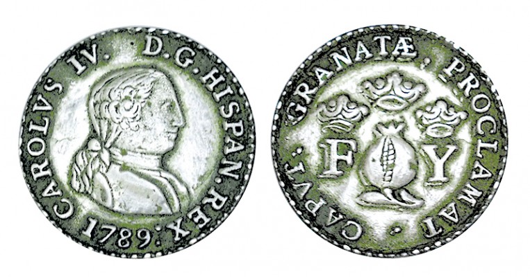 PROCLAMACIÓN EN GRANADA. Carlos IV. 1789. Plata fundida. Ø30mm. AH-42. 5,76 g. E...