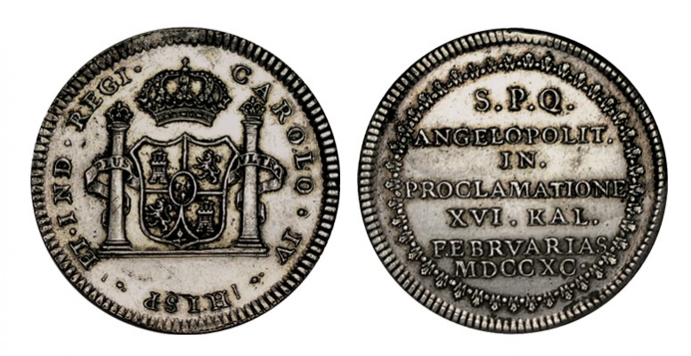 PROCLAMACIÓN EN PUEBLA DE LOS ÁNGELES. Carlos IV. 1790. Plata. Ø29mm. AH-191. ES...