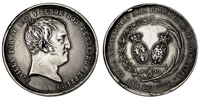 RESTITUCIÓN PLENITUD DE LA SOBERANÍA. Fernando VII. Sevilla. 1823. Plata. Ø38mm....