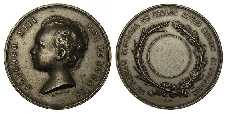 EXPOSICIÓN NACIONAL DE BELLAS ARTES. Madrid. 1890. Gr. B. Maura. Bronce. Ø50mm. ...