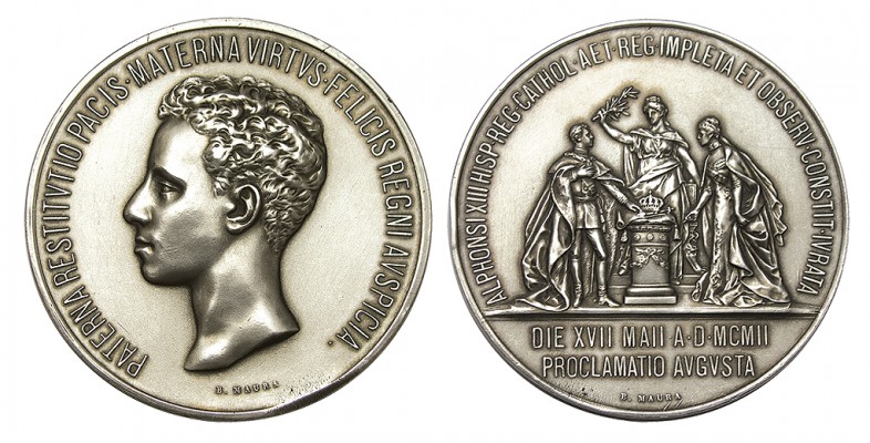 PROCLAMACIÓN ALFONSO XIII. Madrid. 17 de mayo de 1902. Gr. B. Maura. Plata. Ø60m...