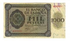 1000 PESETAS. Burgos. 21 de Noviembre de 1936. Serie/ A … 3937. D-24. MBC+/EBC-