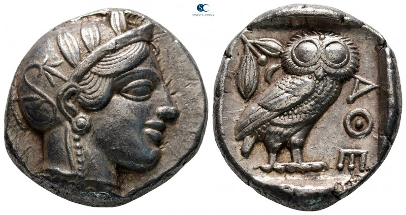 Attica. Athens circa 454-404 BC. 
Tetradrachm AR

26 mm, 17,13 g

Helmeted ...