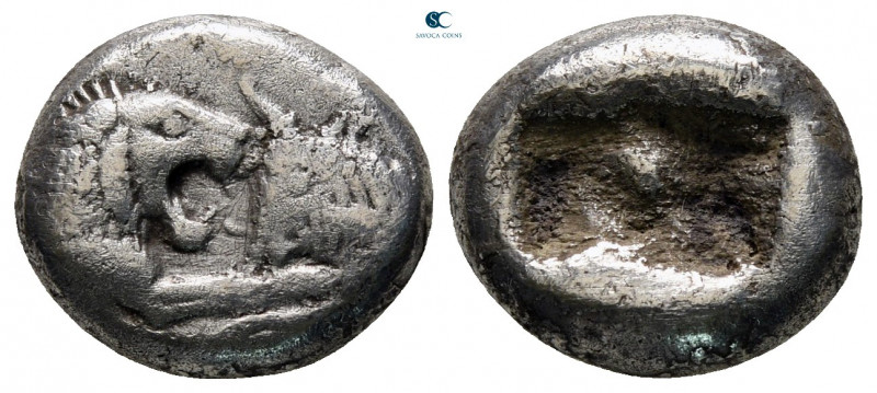 Kings of Lydia. Sardeis. Kroisos 560-546 BC. 
Third Stater or Trite AR

13 mm...