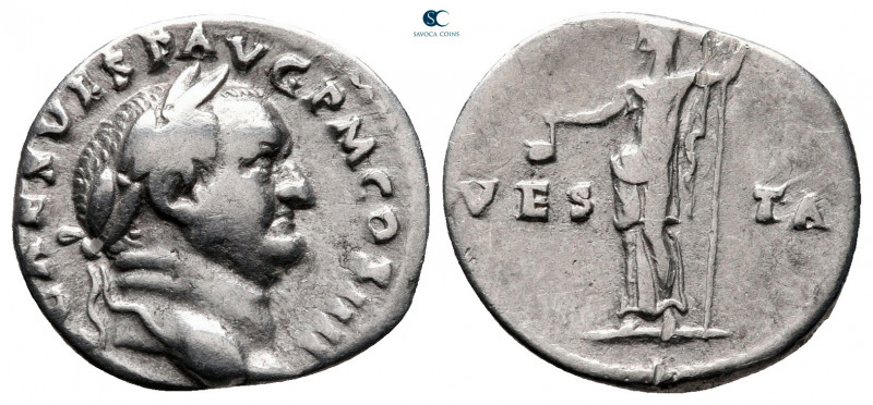 Vespasian AD 69-79. Rome
Denarius AR

15 mm, 3,34 g

[IMP CAES] VESP AVG P ...