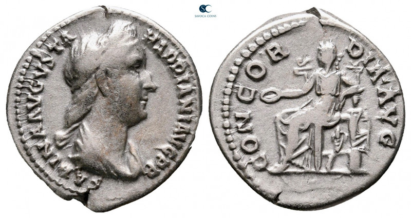 Sabina. Augusta AD 128-137. Rome
Denarius AR

17 mm, 3,42 g

SABINA AVGVSTA...