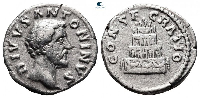 Divus Antoninus Pius after AD 161. Rome
Denarius AR

15 mm, 2,84 g

DIVVS A...