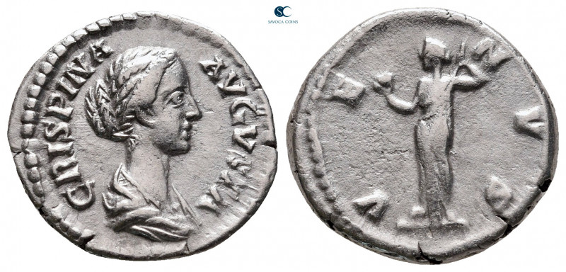 Crispina. Augusta AD 178-182. Rome
Denarius AR

17 mm, 3,17 g

CRISPINA AVG...