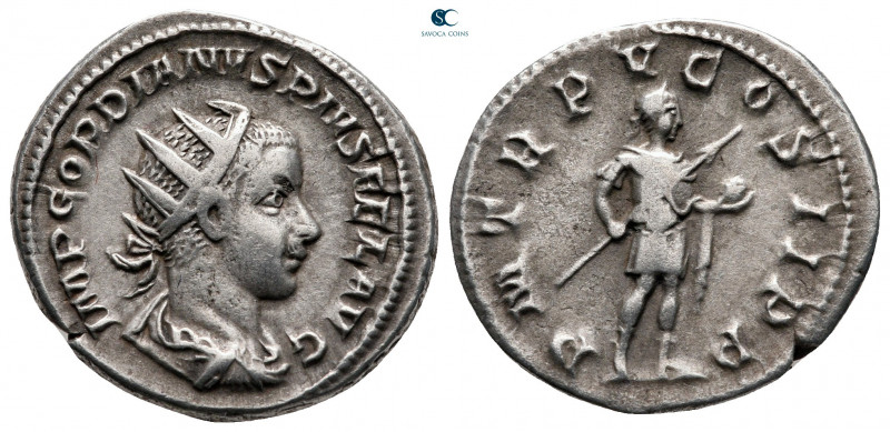 Gordian III AD 238-244. Rome
Antoninianus AR

20 mm, 4,04 g

IMP GORDIANVS ...