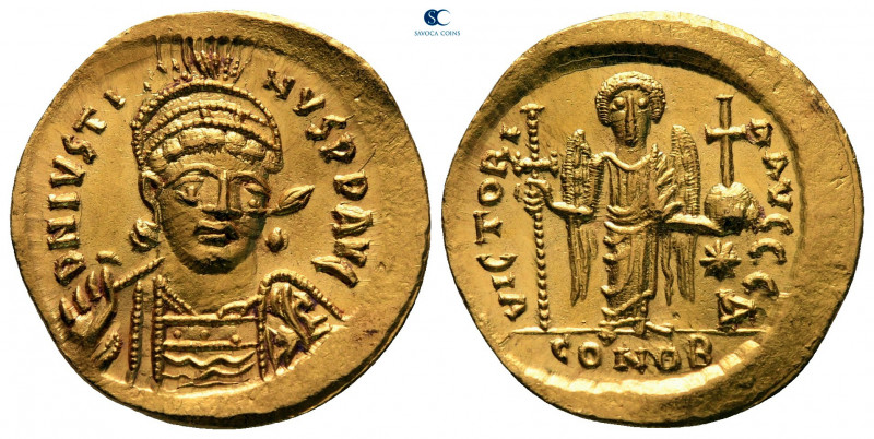 Justin I AD 518-527. Constantinople
Solidus AV

20 mm, 4,52 g

D N IVSTINVS...