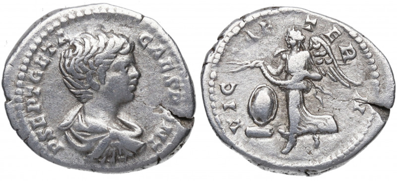 200 d.C. Geta. Roma. Denario. DS 4507 d. Ag. 3,42 g. VICT AETERN. Victoria  a iz...