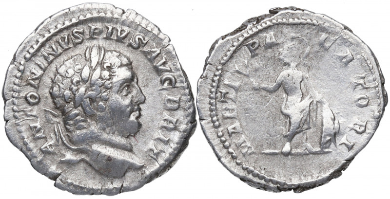 211 d.C. Caracalla. Roma. Denario. DS 4457 d. Ag. 2,81 g. MARTI PACATORI. Marte ...