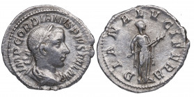 240 d.C. Gordiano III. Roma. Denario. RSC 69 – RIC 127. Ag. 2,62 g. DIANA LVCIFERA. Diana a derecha con antorcha. MBC+. Est.70.