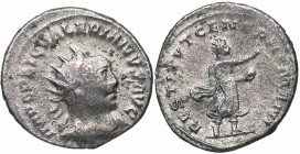 254. Valeriano I. Antioquía. Antoniniano. Ae. 3,88 g. IMP C P LIC VALERIANVS AVG /RESTITVT GENER HVMANI. BC+. Est.35.