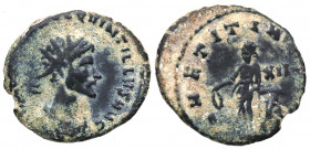 270 d.C. Quintilo. Roma. Antoniniano. Ae. 2,94 g.  IMP C M AVR CL QVINTILLVS AVG / LAETITIA AVG  XII. BC. Est.20.