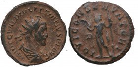 284-286 d.C. Diocleciano. Lyon. Aureliano. Ae. 2,89 g. IOVI CONSERVATORI. 4ª oficina. BC+. Est.20.