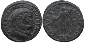 300-1 d.C. Maximiano Hércules. Antioquía. Nummus. Ae. 8,79 g. IMP CMA MAXIMIANVS PF AVG /GENIO POPVLI ROMANI. MBC- / BC. Est.40.