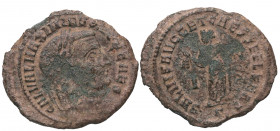 305-308 d.C. Maximino II Daza. Cartago 3ª Oficina. Nummus. Ae. 5,49 g. SALVIS AVGG ET CAESS FEL KART. BC+. Est.20.