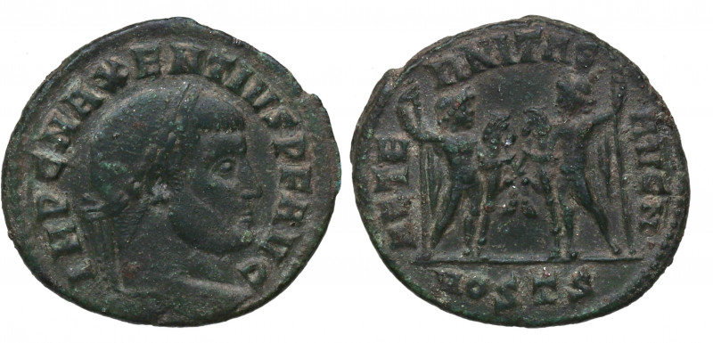 309-312 d.C. Majencio. Ostia. Nummus. Ae. 6,18 g.  IMP C MAXENTIVS PF AVG, busto...