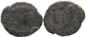 337 d.C.. Dalmacio. Siscia. AE4. Ae. 1,64 g. / GLOR - IA EXERC - ITVS. BC. Est.20.