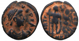 395-403 d.C.. Arcadio (395-403). Cyzicus. Follis. Cu. 1,80 g. DNARCADI USP FAUG / VIRTUS EXERCITII. 1ª Oficina. BC. Est.20.