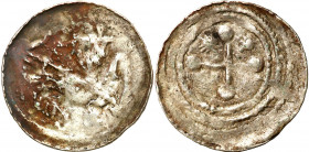 Medieval coins
POLSKA / POLAND / POLEN / SCHLESIEN

Bolesław III Krzywousty (1107-1138). Denar 

Aw.: Rycerz przebijający włócznią smokaRw.: Krzy...