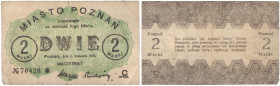 Securities: stocks, bills and bonds
Met. Voucher for 2 marks 1919 

Ślady długiego obiegu.Podczaski P-150 var.

Details: 
Condition: 4 (F) "