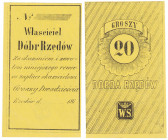 Securities: stocks, bills and bonds
Private Money - Okay Rows. A voucher for 20 groszy 186. 

Bon bez numeracji, blankiet niezapisany.Złamany naroż...