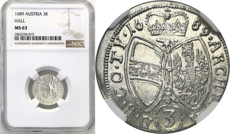 Austria
Austria, Leopold I (1658-1705). 3 krajcary 1689, Hall NGC MS63 - BEAUTI...