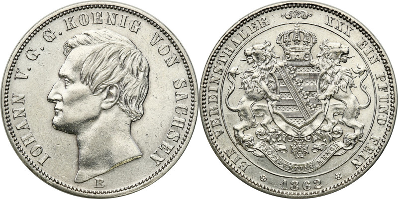 Germany
Germany, Saxony. John V (1854-1873). Thaler (Vereinstaler) 1862 B, Dres...