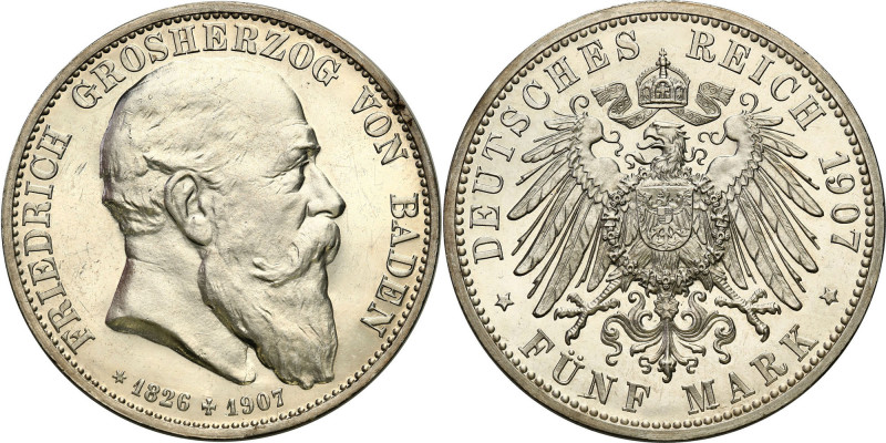 Germany
Germany, Baden - Frederick I (1856 - 1907), 5 marks after death 1907, K...