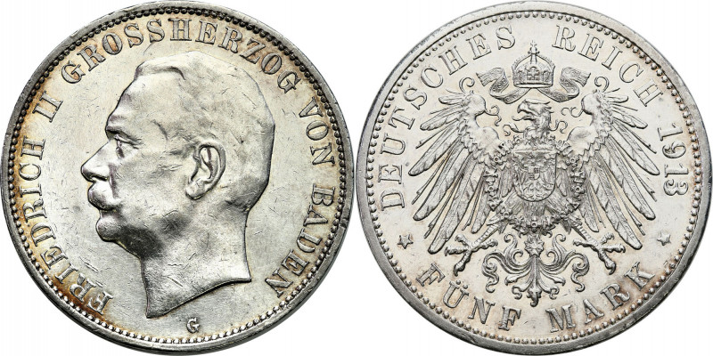 Germany
Germany, Baden. 5 Mark 1913 G, Karlsruhe 

Pięknie zachowana moneta.P...