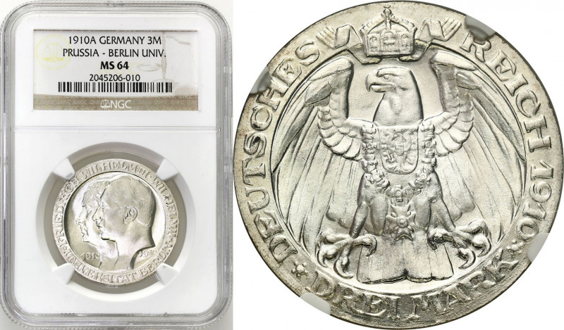 Germany
Germany, Prussia. 3 Mark 1910 A, Uni. Berlin NGC MS64 - BEAUTIFUL 

W...