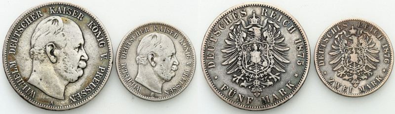 Germany
Germany, Prussia. 5 mark 1875 A, Berlin and 2 mark 1876 B, Hannover 
...