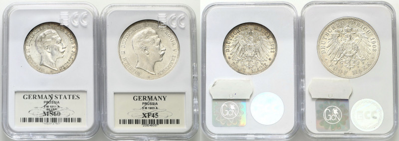 Germany
Germany, Prussia. 3 mark 1911 and 5 mark 1903 A, Berlin GCN 60-45 - set...