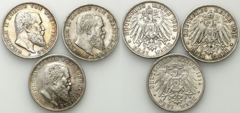 Germany
Germany, Wrttemberg. 3 mark 1909, 1910, 1914 F, Stuttgart - a set of 3 ...