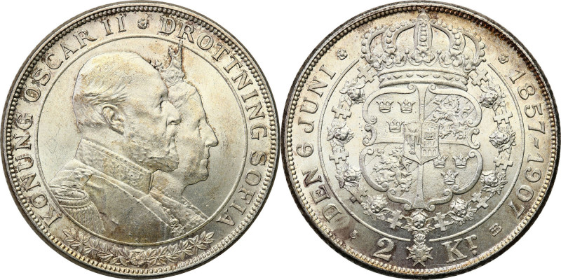 Norway
Norway. Oscar II (1872-1905). 2 Crowns 1907 

Złota rocznica ślubu par...