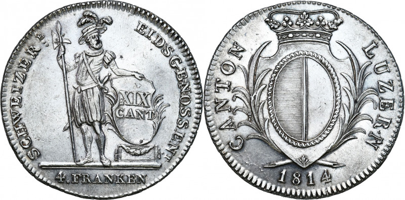 Switzerland
Switzerland. 4 Francs (Neutaler) 1814 

Moneta lekko czyszczona, ...