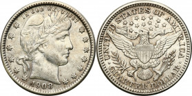 USA (United States of America)
USA. 1/4 dollar 1908 Oh, New Orleans - NO 

Bardzo ładnie zachowane.KM# 114

Details: 6,25 g Ag 
Condition: 2 (EF...