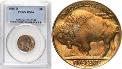 USA (United States of America)
USA. 5 cents 1936 D - Denver, Indian Head PCGS MS66 - BEAUTIFUL 

Pięknie zachowana moneta z fenomenalnym, pełnym lu...