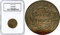 USA (United States of America)
USA, 1/2 cent 1811 - NGC VF20 BN - RARE 

Piękna brązowa patyna. Rzadka moneta nawet w tym stanie zachowania.Do mone...